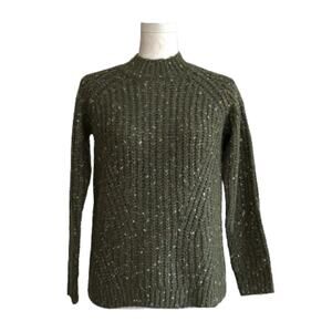 Talbots Cable Knit Sweater Petite Dark Green Marled Mock Neck Sweater XSP NEW